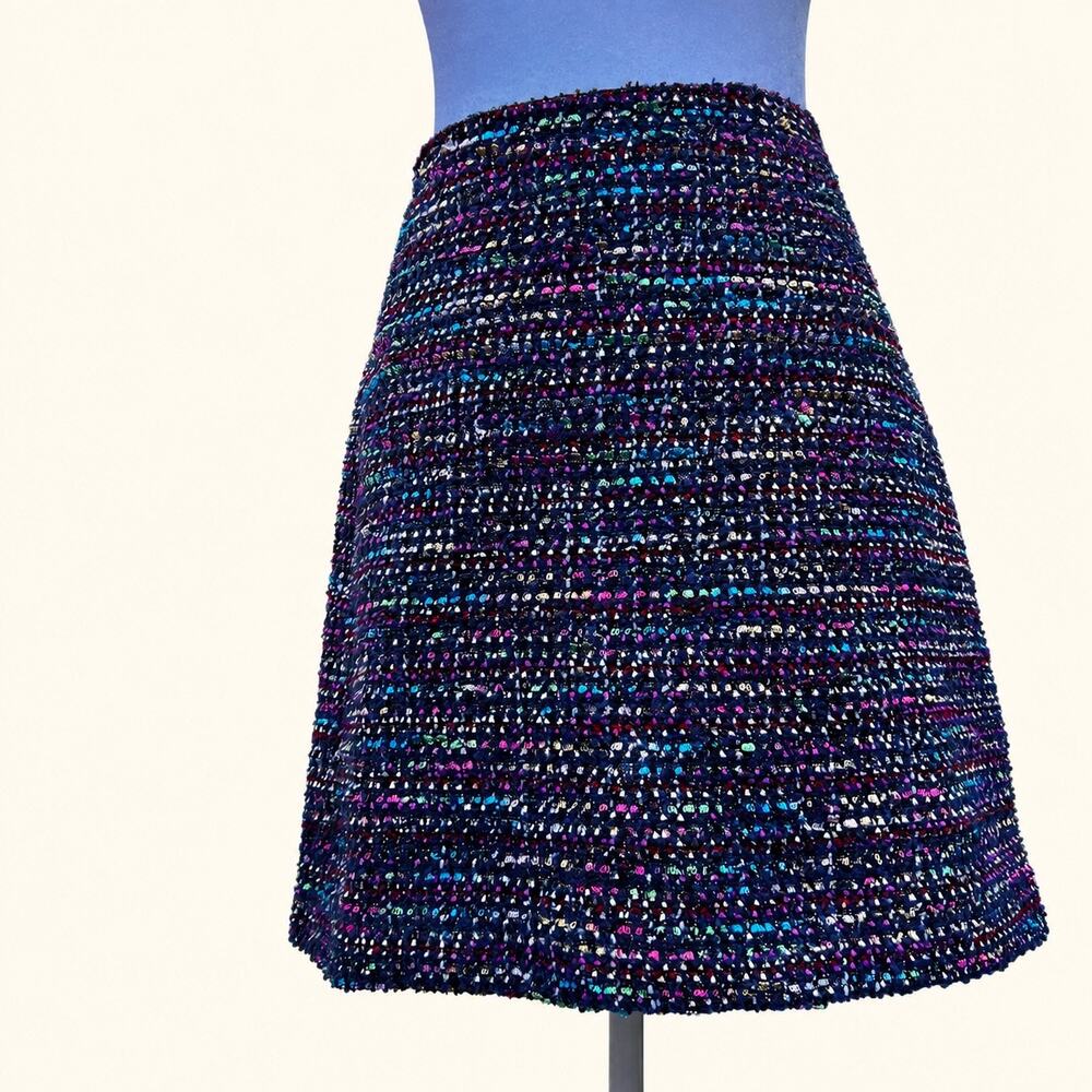 LOFT Size 10 Multicolor Tweed Bouclé Mini Skirt Navy Jewel Tone